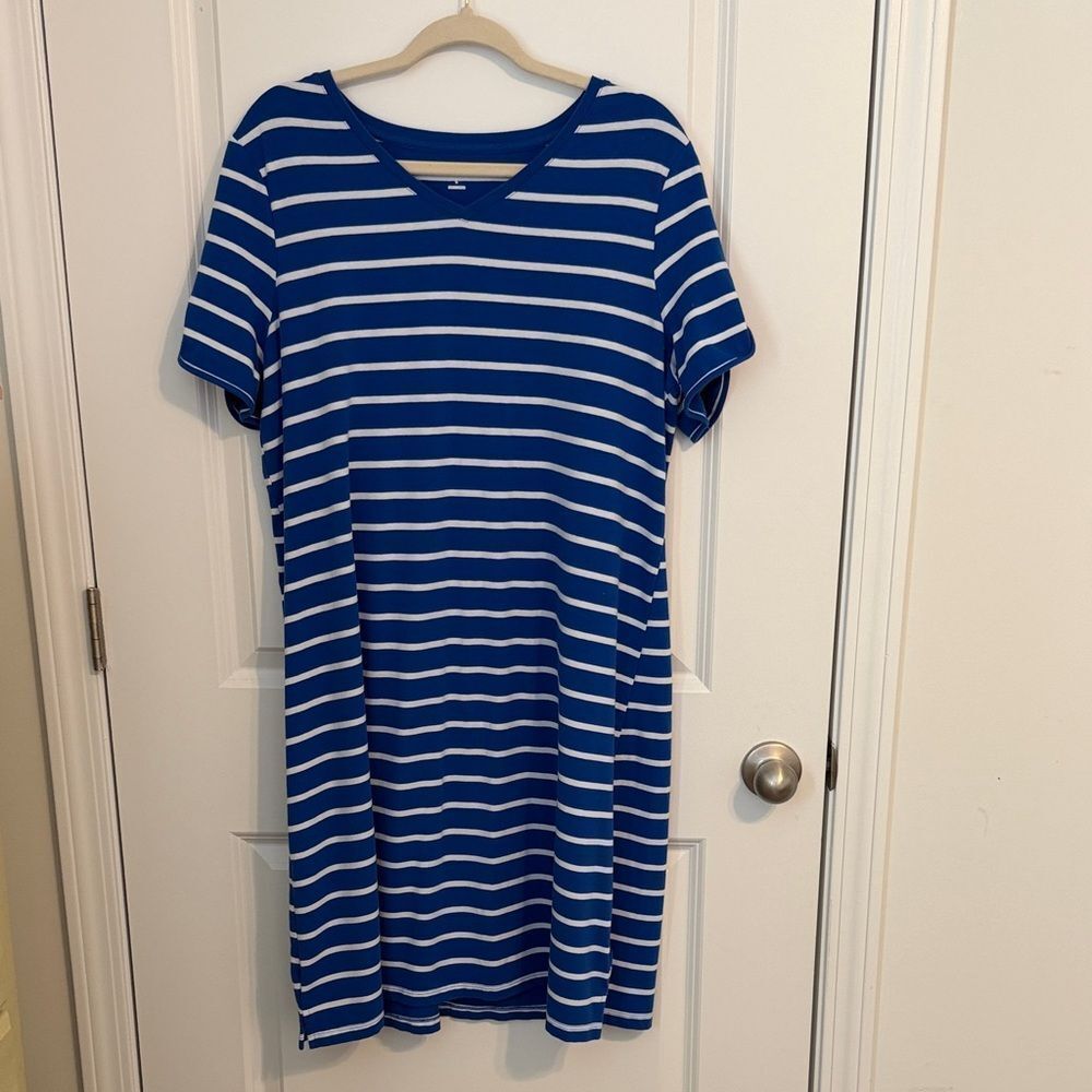Kim Rogers Blue White Striped T-Shirt Midi Dress Size Large